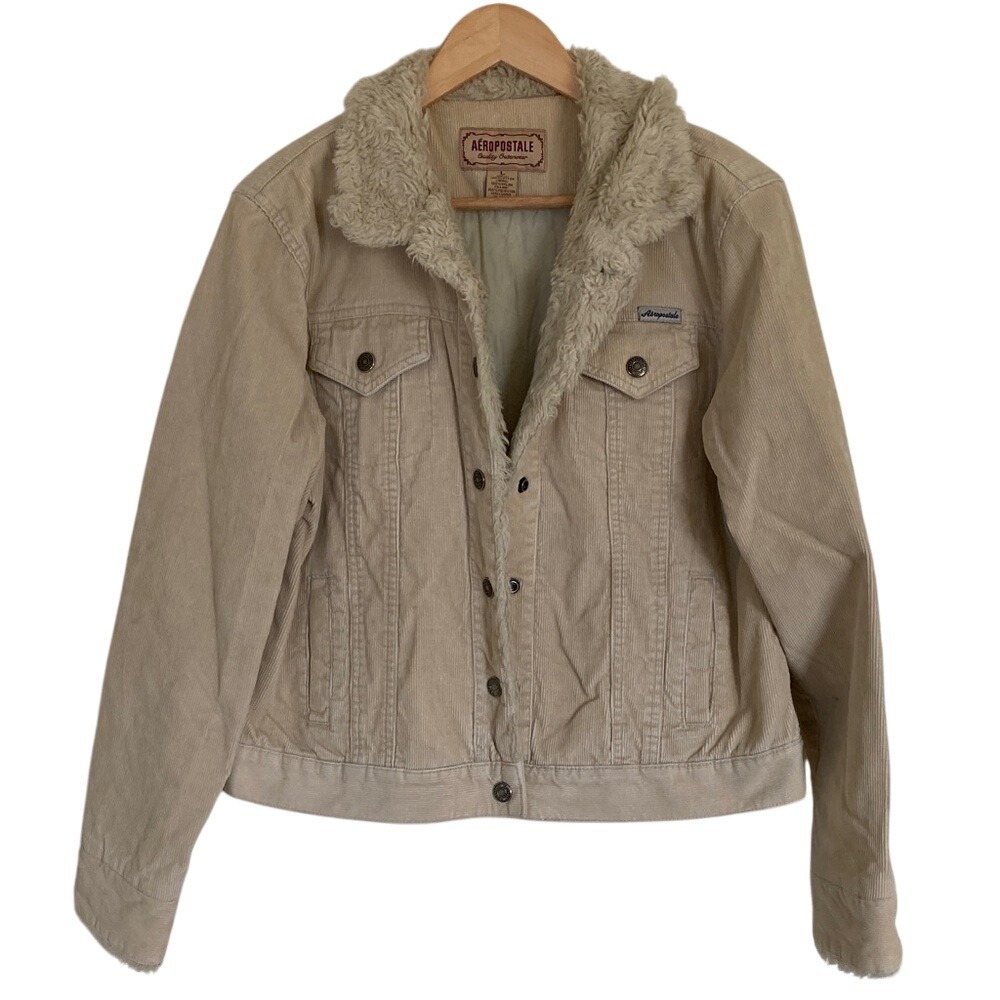 VTG Aeropostale Women's Beige Sherpa Corduroy Jacket Size Large‎ Western Classic